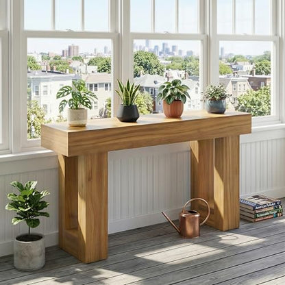 47" Narrow Console Table with Socket & Sensor Light, Farmhouse Entryway Table, Behind Couch Table, Hallway/Living Room/Couch Armrest Table, Light Knotty Oak