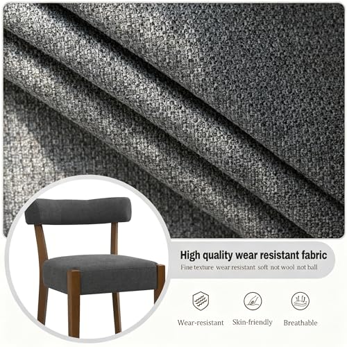RNKSFX Upholstered Dining Chairs Set of 2, Walnut Wooden Kitchen & Dining Room Chairs, Mid Century Modern Fabric Farmhouse Dining Chairs Oversized Sturdy Rounded Chairs Curved Back, Dark Grey - color: Dark Grey