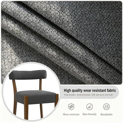 RNKSFX Upholstered Dining Chairs Set of 2, Walnut Wooden Kitchen & Dining Room Chairs, Mid Century Modern Fabric Farmhouse Dining Chairs Oversized Sturdy Rounded Chairs Curved Back, Dark Grey - color: Dark Grey