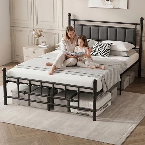 Velvet Upholstered Full Bed Frame with Headboard | 14-inch Underbed Storage, 13 Metal Slats, 9 Support Legs, Noise-dampening Strips, No Box Spring Needed - size: Full
