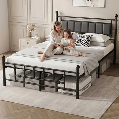 Velvet Upholstered Full Bed Frame with Headboard | 14-inch Underbed Storage, 13 Metal Slats, 9 Support Legs, Noise-dampening Strips, No Box Spring Needed - size: Full