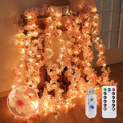 Cherry Blossom Lights，190 LED 5.5X 6.2ft Curtain Lights for Bedroom | Warm White Curtain String Lights with Remote and Timer, 8 Modes, USB Powered for Room Wall Party Xmas Decor