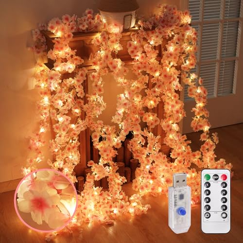 Cherry Blossom Lights，190 LED 5.5X 6.2ft Curtain Lights for Bedroom | Warm White Curtain String Lights with Remote and Timer, 8 Modes, USB Powered for Room Wall Party Xmas Decor