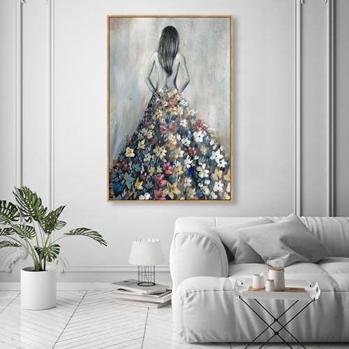 Oliver Gal Girl with Flower Thoughts Canvas Print Wall Art for Living Room, Bedroom, and Bathroom, 36" x 54", Gold Floater Frame - color: Gold Floater Frame, size: 54"L x 36"W
