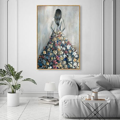 Oliver Gal Girl with Flower Thoughts Canvas Print Wall Art for Living Room, Bedroom, and Bathroom, 36" x 54", Gold Floater Frame - color: Gold Floater Frame, size: 54"L x 36"W
