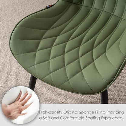 Kidol & Shellder Dining Chairs Set of 2, PU Leather Upholstered Kitchen Chairs with Back Armless, Mid Century Modern Side Chair for Dining Room, Living Room, Lounge, Restaurant, Bean Green - color: Bean Green