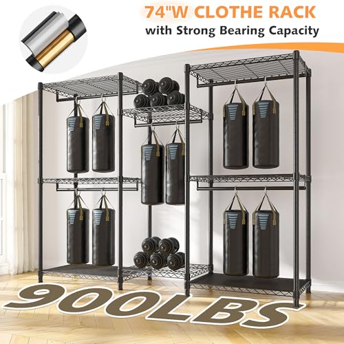 Raybee Clothes Rack with Cover,Clothing Racks for Hanging Clothes,Portable Closet, Adjustable,Metal,Max Load 900lbs,Black - color: Black, style: Clothing Rack with Cover