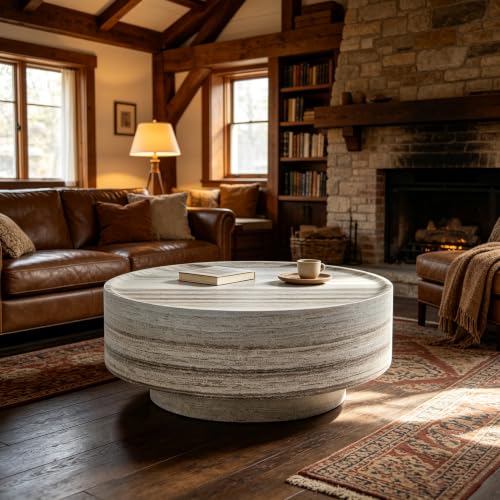 Round Fiberglass Coffee Table, Easy Assembly Cocktail Table for Living Room - color: 31.49 Grey