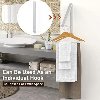 Wall Mounted Drying Rack Clothes Hanger Folding Wall Coat Racks Aluminum Home Storage Organiser Space Savers - color: Matt Silver