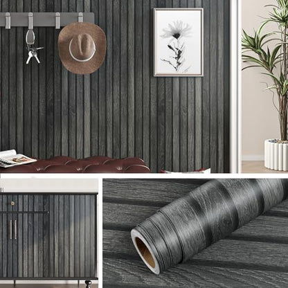 Livelynine Black Wood Slat Wallpaper Peel and Stick Black Faux Beadboard Wallpaper Renter Friendly Waterproof Wall Paper Modern Slate Contact Paper 15.8x78.8 3D Textured Wood Slat Wall Panel Roll - color: Black Wood Slats, size: 15.8" x 78.8"