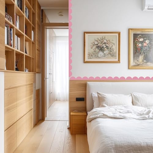 Scallop Border Wall Sticker，Door Edge Scallop Decorative Art Stickers，Scallop Peel and Stick Border，for Nursery, Kids Bedroom Living Room Home Scandinavian Boho Painting Wall Décor. (Silk Pink) - color: Silk Pink