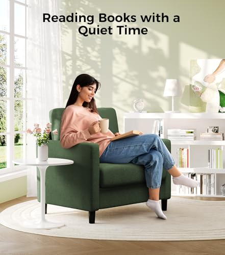 Welzona Sofa Accent Chair, 33" Reading Chair, Comfy Teddy Arm Chairs | Comfy Teddy Fabric, Tool-free Setup, Washable Covers, All-wood Couch Chairs for Living Room, Bedroom, Reading Nook, Green - color: Green, size: Standard