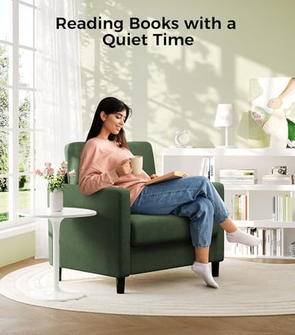 Welzona Sofa Accent Chair, 33" Reading Chair, Comfy Teddy Arm Chairs | Comfy Teddy Fabric, Tool-free Setup, Washable Covers, All-wood Couch Chairs for Living Room, Bedroom, Reading Nook, Green - color: Green, size: Standard