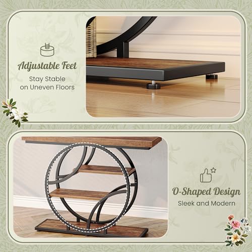 Huuger 41.3 Inch Entryway Table with Artistic Curved Metal Frame,Sofa Table | Modern Console Tables, Entrance Table for Entryway, Hallway, Entrance, Foyer, Living Room, O-Shaped Metal Frame, Rustic Brown - color: Rustic Brown, size: 11.8"D x 41.3"W x 31.5