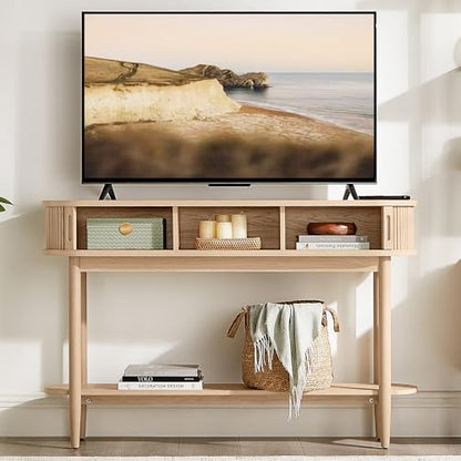 LINSY Fluted Console Table with Storage and Shelves, Light Wood | Entryway Table, Wood Entrance, Behind Couch Sofa Table, Foyer Tables for Hallways, Living Room Boho Furniture, Narrow Long - color: Light Wood