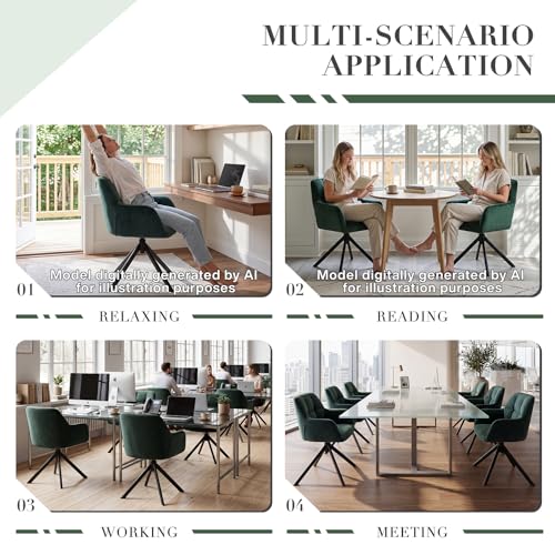 EALSON Comfy Velvet Desk Chair Modern Computer Task Chair no Wheels Swivel Accent Chair with Mid Back Arm Chair for Living Room/Bedroom/Home Office(Green) - color: Dark Green