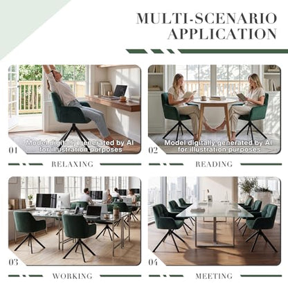EALSON Comfy Velvet Desk Chair Modern Computer Task Chair no Wheels Swivel Accent Chair with Mid Back Arm Chair for Living Room/Bedroom/Home Office(Green) - color: Dark Green