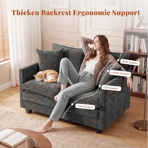 50'' Loveseat Sofa Cloud Sofa Couch, Modern Loveseats 2 Seat Couch 27" Deep Seat with 2 Pillows for Small Spaces Apartment Studio Office Bedroom Living Room, Grey - color: Grey, size: 50"