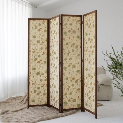 4 Panel Bamboo Room Divider, Double-Sided Privacy Screen | Double-Sided Floral Pattern, 5.6 ft Bamboo Print Folding Screen, Divider for Room Separation, Decorative Panel Divider - size: 4 Panel