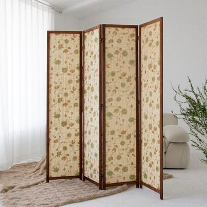 4 Panel Bamboo Room Divider, Double-Sided Privacy Screen | Double-Sided Floral Pattern, 5.6 ft Bamboo Print Folding Screen, Divider for Room Separation, Decorative Panel Divider - size: 4 Panel