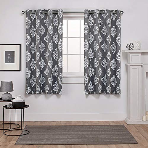 EXCLUSIVE HOME Medallion Room Darkening Blackout Grommet Top Curtain Panel Pair, 52"x63", Black Pearl - color: Black Pearl, size: 52"W x 63"L (Pack of 2)