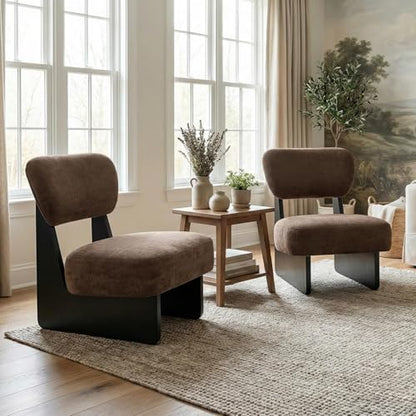 Christopher Knight Home Mores Low Profile Accent Chair Set of 2, Modern Living Room Armless Lounge Chair, Fabric Comfy Reading Chair for Bedroom, Wooden Frame and Thick Padded Seat, Black+Dark Brown - color: Black+dark Brown