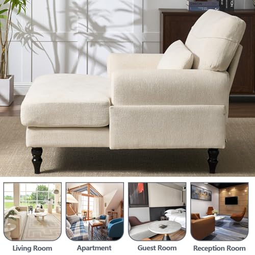 Chaise Lounge Chair Indoor Bedroom, Comfy Lounge Chair with Wide Armrest & Backrest for Small Space, Thick Cushion, High-Density Foam, Waist Pillow, Chenille (White) - color: White