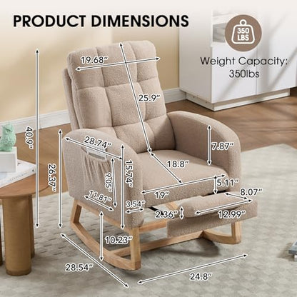 Rocking Chair Nursing, Rocker Chair with Footrest (Brown) | Teddy Boucle Upholstered Accent Reading Chair with High Back & Side Pocket for Living Room Bedroom Nursery Office - color: Brown