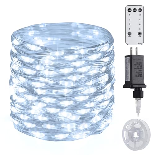 JMEXSUSS 66 ft 200 LED White Fairy Lights Plug in with 8 Modes | Christmas Light Outdoor Waterproof Twinkle Lights for Christmas Tree Decor Decor - color: White, size: 66FT 200LED