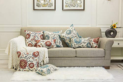 Pack of 2 Jacquard Circle Floral Oblong Throw Pillow Covers Cream Blue - color: 12x20 Blue