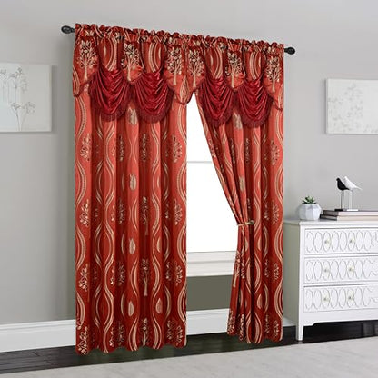Elegant Comfort Luxurious Beautiful Curtain Panel Set with Attached Valance and Backing 54" X 84 inch (Set of 2), Burgundy - color: Burgundy, size: 84"L x 54"W