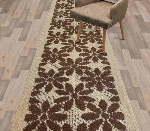 Custom Length Special Size Non-Slip Carpet Runner Rug for Long Narrow Hallways, Prevent Slippery Cold Floors, Floral Brown, 25'' x 4' Doormat Size - color: Floral / Brown, size: 2'1" x 4' (Rectangular)