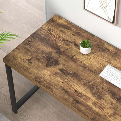 EXCEFUR Modern Computer Desk, Home Office Desk with Storage Shelf, Wood Study Writing Table Workstation for Bedroom Living Room, Rustic Brown, 53 Inch - color: Brown