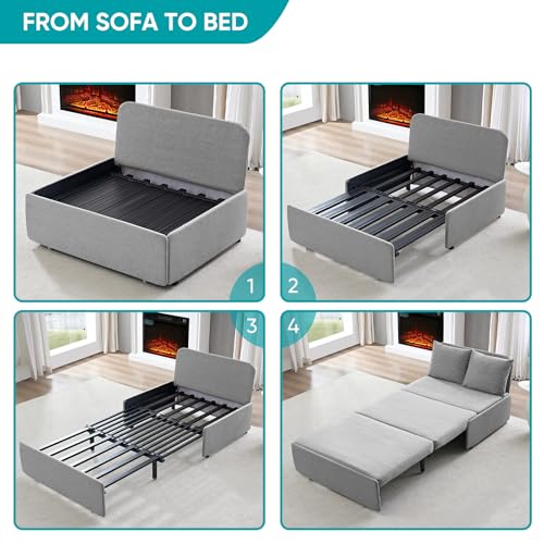 BALUS 43" W Twin Pull Out Sofa Bed Couch Loveseat Sleeper Sofas with Pullout Beds, 2 in 1 Convertible Guest Sleepers Sofabed with Pillows and Tri-fold Mattress for Living Room Apartment, Light Grey - color: Light Grey, size: Twin