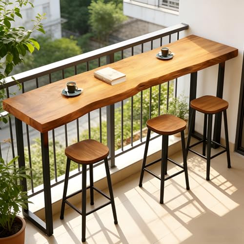 Bar Table, Solid Wood Farmhouse Bar Height Table, 2" Thick Pine, Rectangular High Top Kitchen & Dining Counter for Kitchen, Breakfast Nook,Coffee Shop,No Stool,55" L x 17.7" W x 41.3" H - color: A, size: 55"L x 17.7"W x 41.3"H
