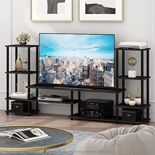 Furinno Turn-N-Tube TV Stand, Wide Open Frame Entertainment Center with Storage, TV Console with Tall Side Shelves for TV up to 48 Inch, for Living Room, Bedroom, Espresso - color: Espresso, style: 78 Inch - 9 Tiers