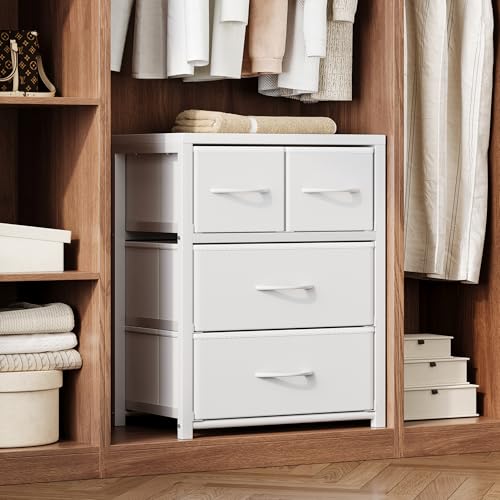 Homeiju Stackable 4-Drawer Fabric Dresser with Waterproof Wood Top – Closet Organizer & Storage Drawers for Bedroom, Modern Metal Frame Design (3 Tier) - size: 11.4"D x 15.8"W x 22.7"H (4 Drawers)