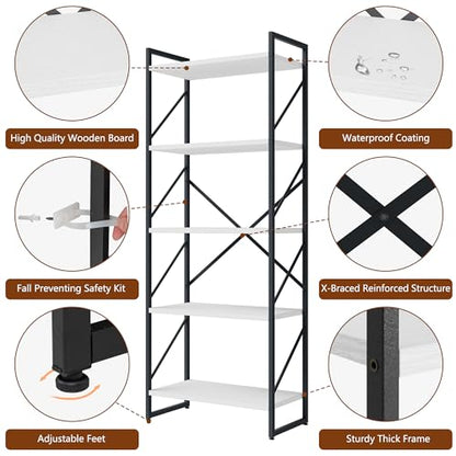 Shintenchi 2-Tier Bookshelf: Tall Industrial Bookcase for Living Room/Home/Office, Modern Book Holder with Storage Rack Shelves - White - color: 2pcs/White