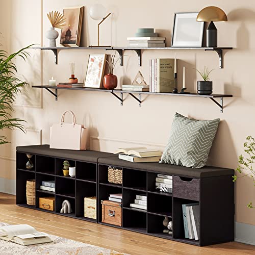 Long Wall Shelves, 39.4Inch Wooden Wall Mounted Shelves, Set of 2 | Large Floating Book Shelf with Metal Brackets, Easy Assembly, Max Load 33lbs, Wall Storage Ledges, Bedroom/Bathroom, Espresso - color: Espresso, size: 39.4 Inch