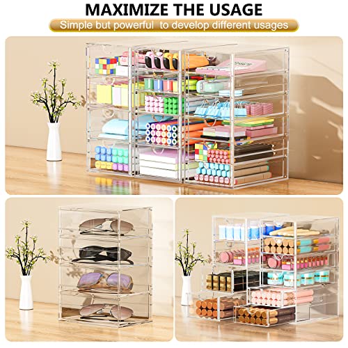 YFXCVSL 3-Pack Acrylic 15-Drawer Storage & Makeup Organizer for Desk | Smooth-glide drawers, clear acrylic, dustproof, waterproof, wipe-clean, for nail polish, essential oils, hair clips - size: 15 Drawers