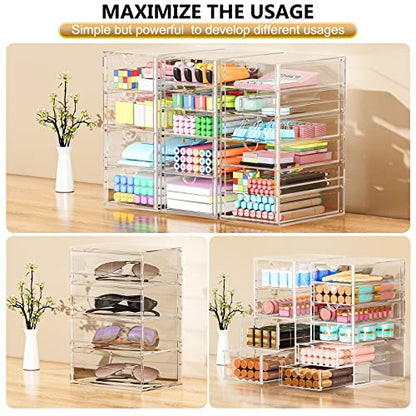 YFXCVSL 3-Pack Acrylic 15-Drawer Storage & Makeup Organizer for Desk | Smooth-glide drawers, clear acrylic, dustproof, waterproof, wipe-clean, for nail polish, essential oils, hair clips - size: 15 Drawers