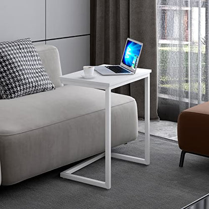 Sofa C Side End Table Wood Accent Couch Coffee Tray Snack Notebook Laptop Holder Over Bed Stand Reading Desk White Color 22x14x27 Inch Space Saving for Living Room Bedroom - color: White