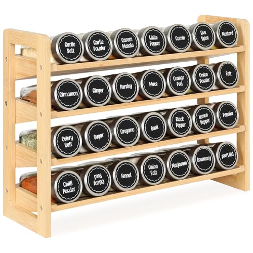 4-Tier Spice Rack Seasoning Organizer for Cabinet Pantry Countertop | Save Vertical Space, Bamboo Material with Aesthetic Design, Easy to Pick and Quick to Assemble