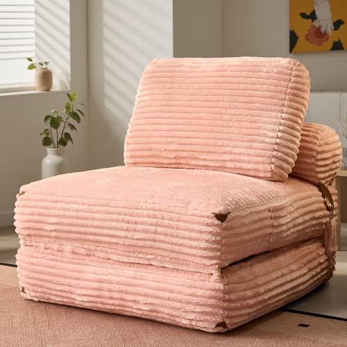 ovios Folding Sofa Bed, Foldable Sleeper Chair Floor Futon, Comfy Portable Convertible Fold Out Lounge Chairs for Living Room Bedroom, Pink - color: Pink