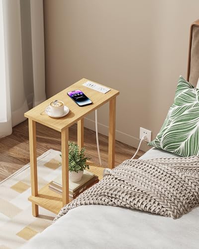 TUTOTAK Narrow Side Table, 2-Tier Small End Table with Charging Station | Skinny Sofa Table, Slim Nightstand, Easy Assembly for Living Room, Bedroom, Natural TB01BN060 - color: Natural, size: 2-tier