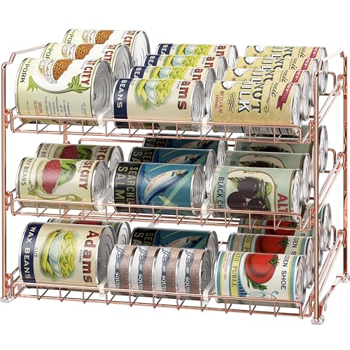 Simple Houseware 3-Tier Stackable Can Organizer Rack 36 Cans, Rose Gold | Can Food Storage Dispenser for Pantry/Cabinet, Adjustable Dividers – 11.5" D x 17" W x 13.75" H - color: Rose Gold