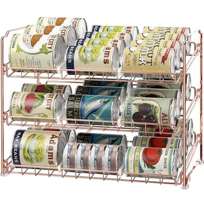 Simple Houseware 3-Tier Stackable Can Organizer Rack 36 Cans, Rose Gold | Can Food Storage Dispenser for Pantry/Cabinet, Adjustable Dividers – 11.5" D x 17" W x 13.75" H - color: Rose Gold