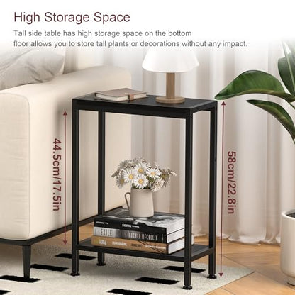 Narrow Side Table Set of 2 for Small Space, 2-Tier Slim End Table, Thin Nightstand, Skinny Snack Couch Table, Sofa Bedside Table in Living Room, Bedroom, Study, Kitchen and Balcony (Black) - color: Black, size: 2-Tier (7.9''D*17''W*22.8''H)