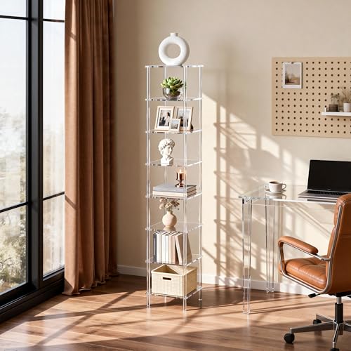Acrylic Bookshelf, Small Bookcase, Standing Freestanding Corner Storage Shelves Display Shelf for Living Room, Bedroom (Clear, 8 Tier) - size: 8 Tier