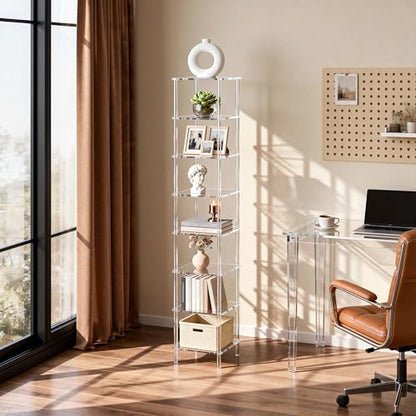 Acrylic Bookshelf, Small Bookcase, Standing Freestanding Corner Storage Shelves Display Shelf for Living Room, Bedroom (Clear, 8 Tier) - size: 8 Tier